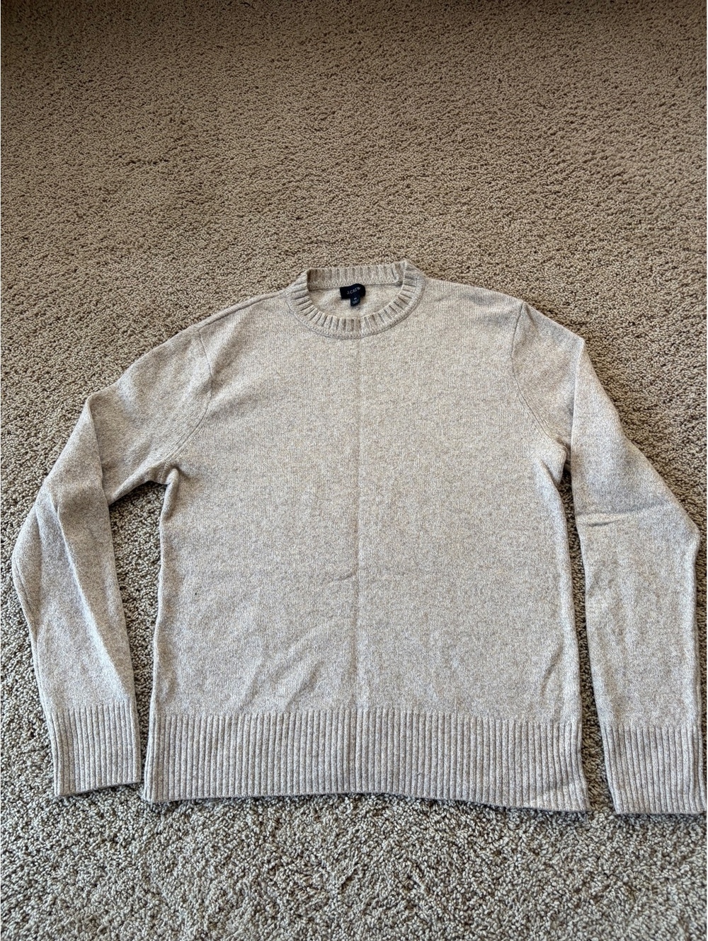 J.Crew Men's Merino Wool Blend Crewneck Sweater Beige Oatmeal Knit Size M Medium